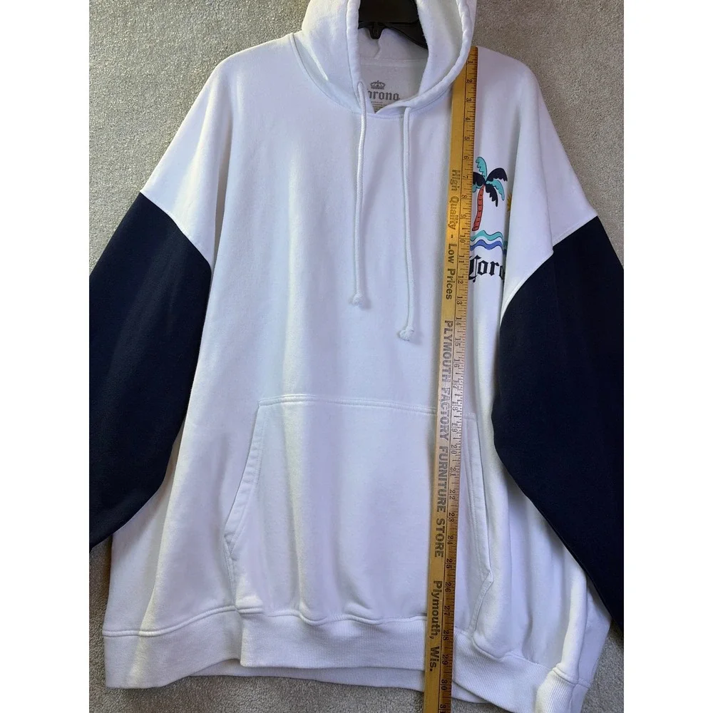 Corona Beer Hoodie Mens XL White Blue Beach Club Ripple Junction Sweatshirt